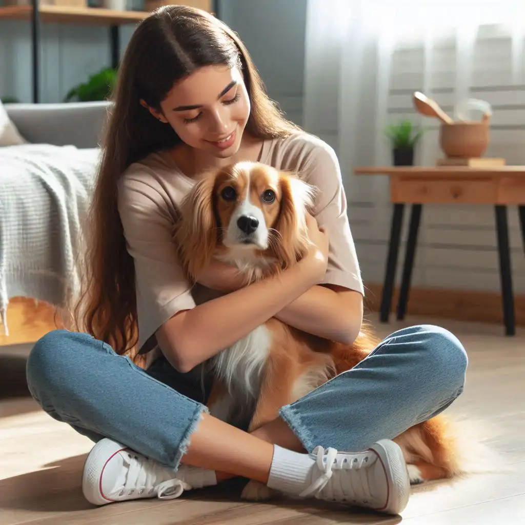 chica womi con perro